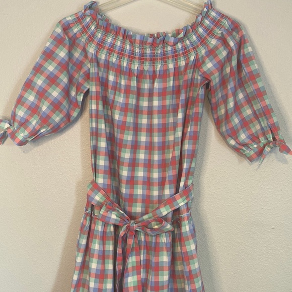 Kate Spade Pink and Blue Plaid Off-Shoulder Midi Dress - Picture 3 of 9